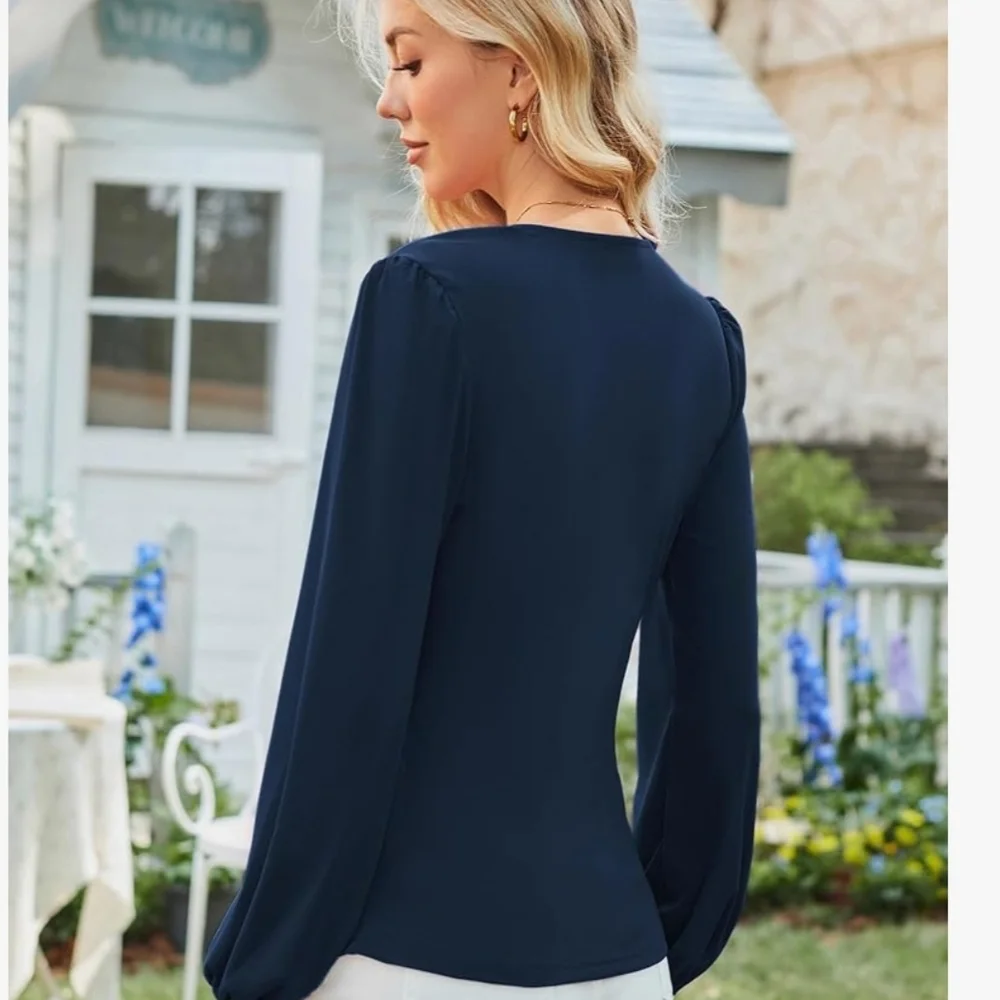 Grace Karin Deep Blue Ruched Blouse - Picture 2 of 5
